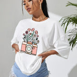 Wit zomer T-shirt voor dames van ademende katoen met comfortabele pasvorm en stijlvolle print voor een casual look.