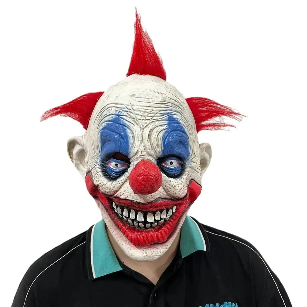 Halloween clown masker – eng en kleurrijk volledig gezichtsmasker van lichtgewicht materiaal, ideaal voor Halloween, cosplay en verkleedfeesten.