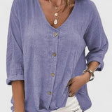 Dames blouse met knoopsluiting en driekwart mouwen