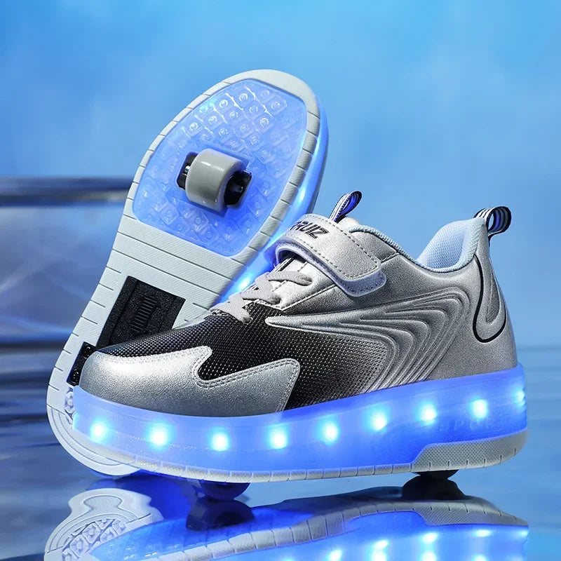 SparkRunners LED rolschaats sneakers voor kinderen – comfortabele en duurzame lichtgevende schoenen met kleurrijke LED-zolen, perfect voor buitenspelen en sportief plezier.