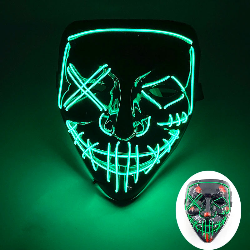 LED Halloween masker – draadloos lichtgevend party masker met meerdere stijlen en knipperende effecten, perfect voor Halloween, feestjes en cosplay voor kinderen en volwassenen.