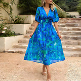 Dames Midi Jurk met Bloemenprint en V-Hals