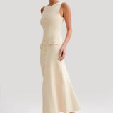 Dames Midi Jurk met Knoopsluiting en Zijsplit