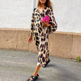 Luipaardprint Maxi Jurk met V-Hals