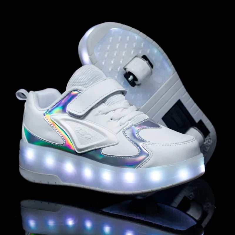 SparkRunners LED rolschaats sneakers voor kinderen – comfortabele en duurzame lichtgevende schoenen met kleurrijke LED-zolen, perfect voor buitenspelen en sportief plezier.