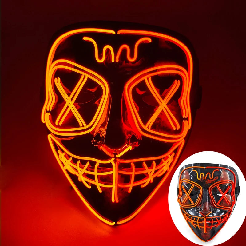 LED Halloween masker – draadloos lichtgevend party masker met meerdere stijlen en knipperende effecten, perfect voor Halloween, feestjes en cosplay voor kinderen en volwassenen.