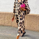 Luipaardprint Maxi Jurk met V-Hals