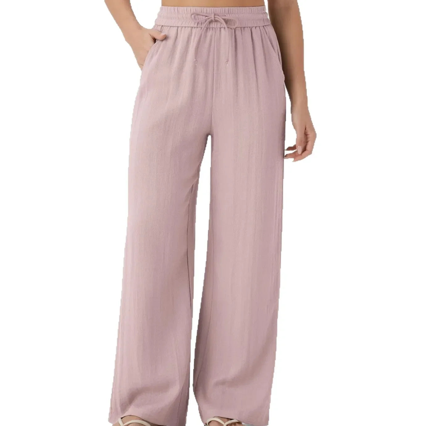 Casual linnen broek voor dames – hoge taille en wijde pijpen voor een luchtige, stijlvolle en comfortabele zomerse look.