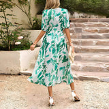Dames Midi Jurk met Bloemenprint en V-Hals