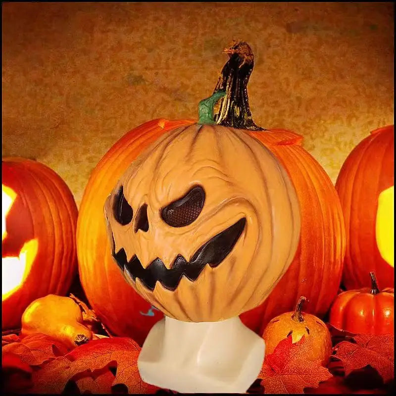 Halloween pompoen masker – volledig gezicht latex masker voor volwassenen en tieners, eng en realistisch ontwerp, perfect voor Halloween, verkleedfeesten en cosplay.