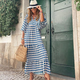 Dames Maxi Jurk met Geometrische Print en V-Hals