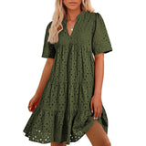 Dames Midi Jurk met Korte Mouwen en Geplooide Rok