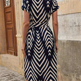 Dames Midi Jurk met Geometrische Print en V-Hals