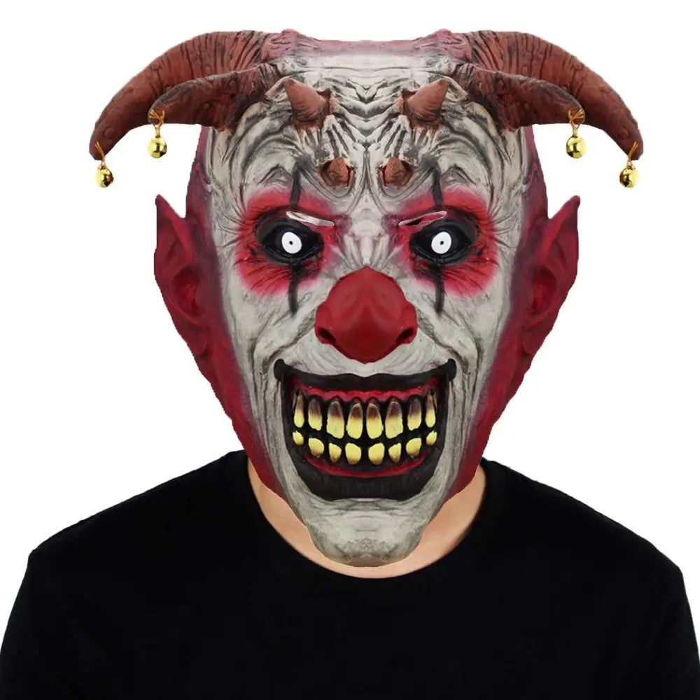 Halloween clown masker – eng en kleurrijk volledig gezichtsmasker van lichtgewicht materiaal, ideaal voor Halloween, cosplay en verkleedfeesten.
