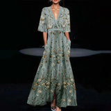 Dames Maxi Jurk met Bloemenprint en V-Hals