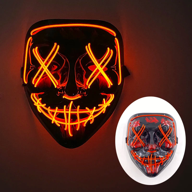 LED Halloween masker – draadloos lichtgevend party masker met meerdere stijlen en knipperende effecten, perfect voor Halloween, feestjes en cosplay voor kinderen en volwassenen.