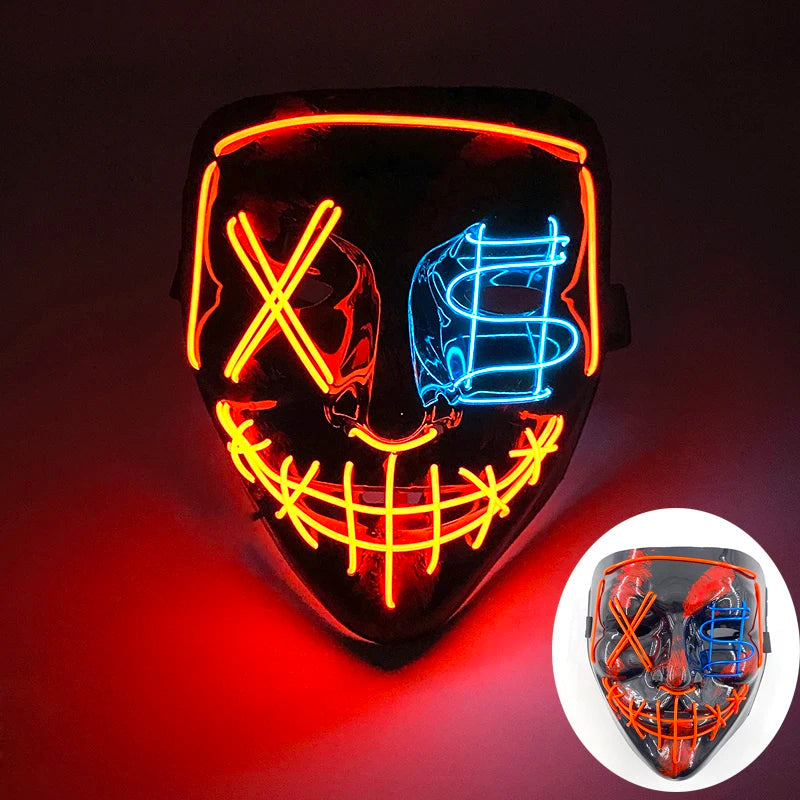 LED Halloween masker – draadloos lichtgevend party masker met meerdere stijlen en knipperende effecten, perfect voor Halloween, feestjes en cosplay voor kinderen en volwassenen.