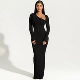 One-Shoulder Maxi Jurk met Lange Mouwen