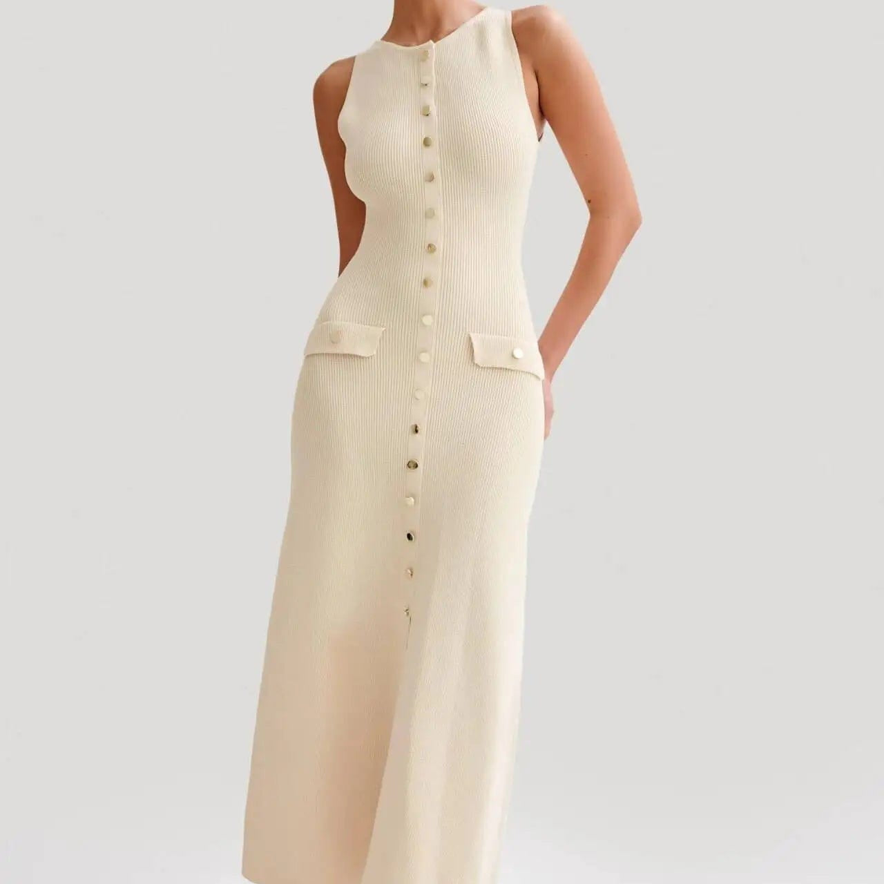 Dames Midi Jurk met Knoopsluiting en Zijsplit