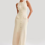 Dames Midi Jurk met Knoopsluiting en Zijsplit