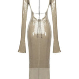 Maxi Jurk met Pailletten en Lange Mouwen