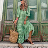 Dames Maxi Jurk met Geometrische Print en V-Hals