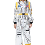 Halloween kostuum – zilverkleurig astronautenpak voor volwassenen en tieners, compleet en comfortabel outfit, ideaal voor Halloween, cosplay en verkleedfeesten.