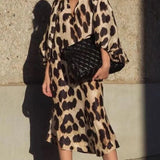 Luipaardprint Maxi Jurk met V-Hals