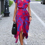 Dames Midi Jurk met Bloemenprint en V-Hals