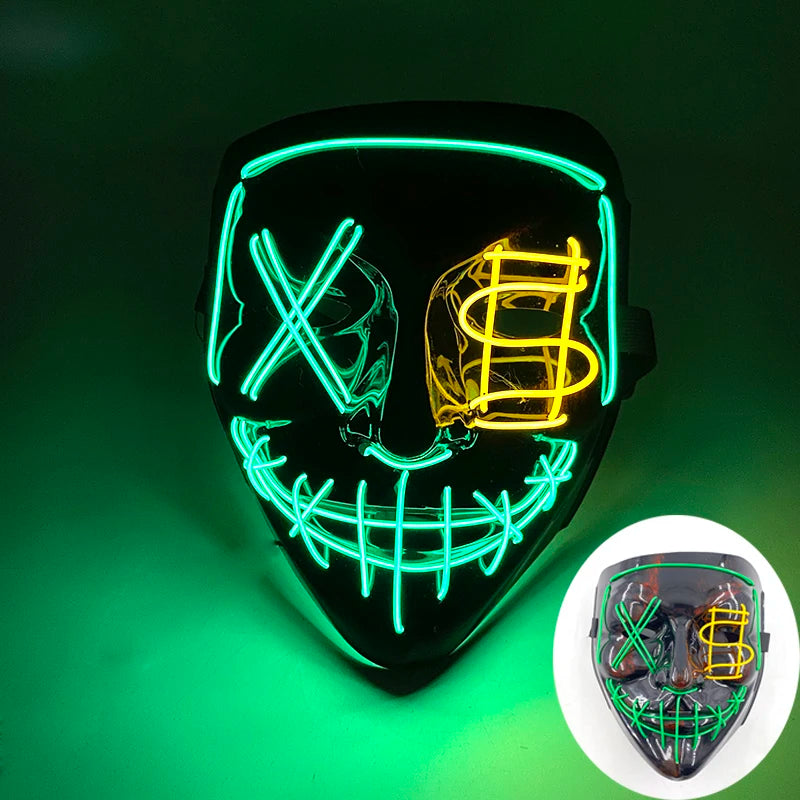 LED Halloween masker – draadloos lichtgevend party masker met meerdere stijlen en knipperende effecten, perfect voor Halloween, feestjes en cosplay voor kinderen en volwassenen.