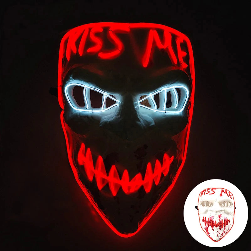 LED Halloween masker – draadloos lichtgevend party masker met meerdere stijlen en knipperende effecten, perfect voor Halloween, feestjes en cosplay voor kinderen en volwassenen.