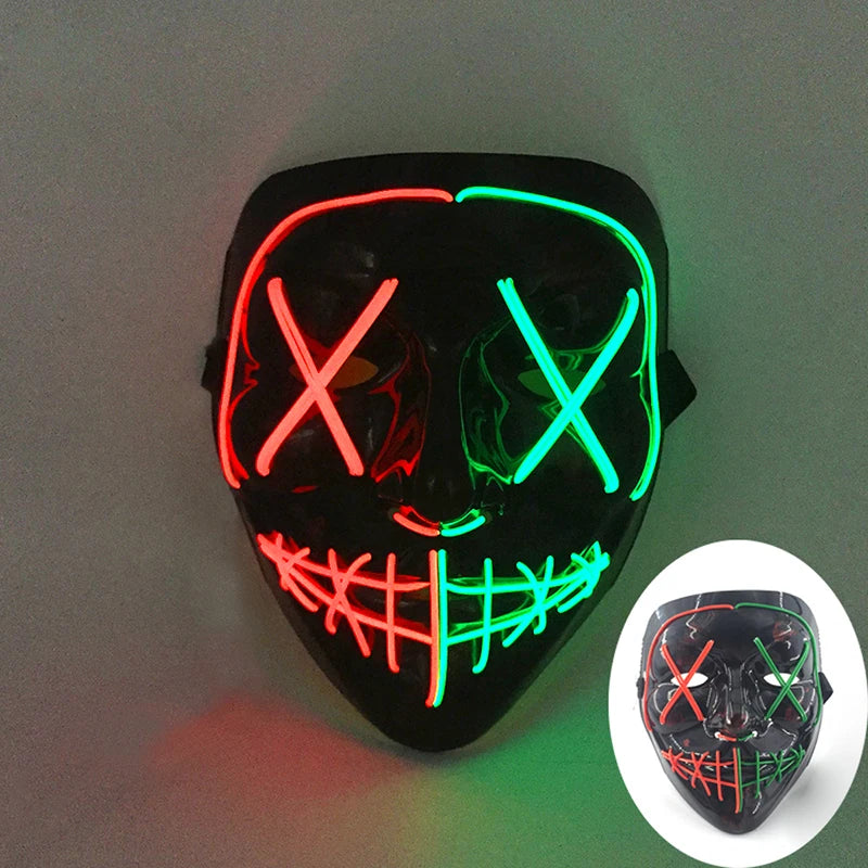 LED Halloween masker – draadloos lichtgevend party masker met meerdere stijlen en knipperende effecten, perfect voor Halloween, feestjes en cosplay voor kinderen en volwassenen.