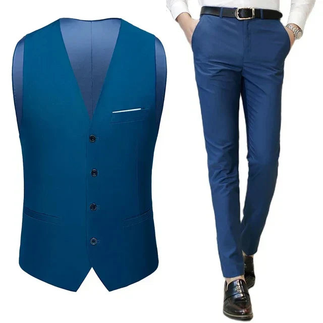 Heren slim fit set – stijlvol gilet en bijpassende broek, moderne pasvorm en hoogwaardige stof voor zakelijke en formele gelegenheden.