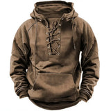 Heren hoodie met vetersluiting en dikke stof