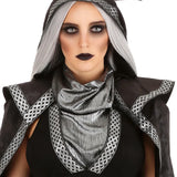 Halloween maxi jurk – gotische heks kostuum voor dames, lange donkere jurk met mystieke details, perfect voor Halloween en verkleedfeesten.