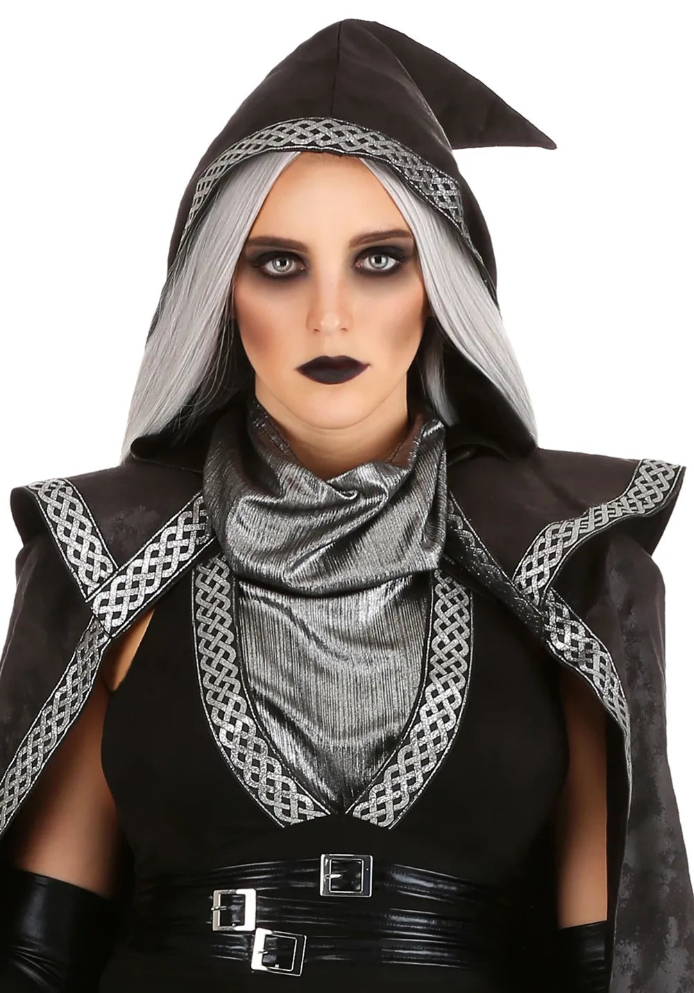 Halloween maxi jurk – gotische heks kostuum voor dames, lange donkere jurk met mystieke details, perfect voor Halloween en verkleedfeesten.