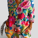 Dames Blouse met Abstracte Print en Knoopsluiting