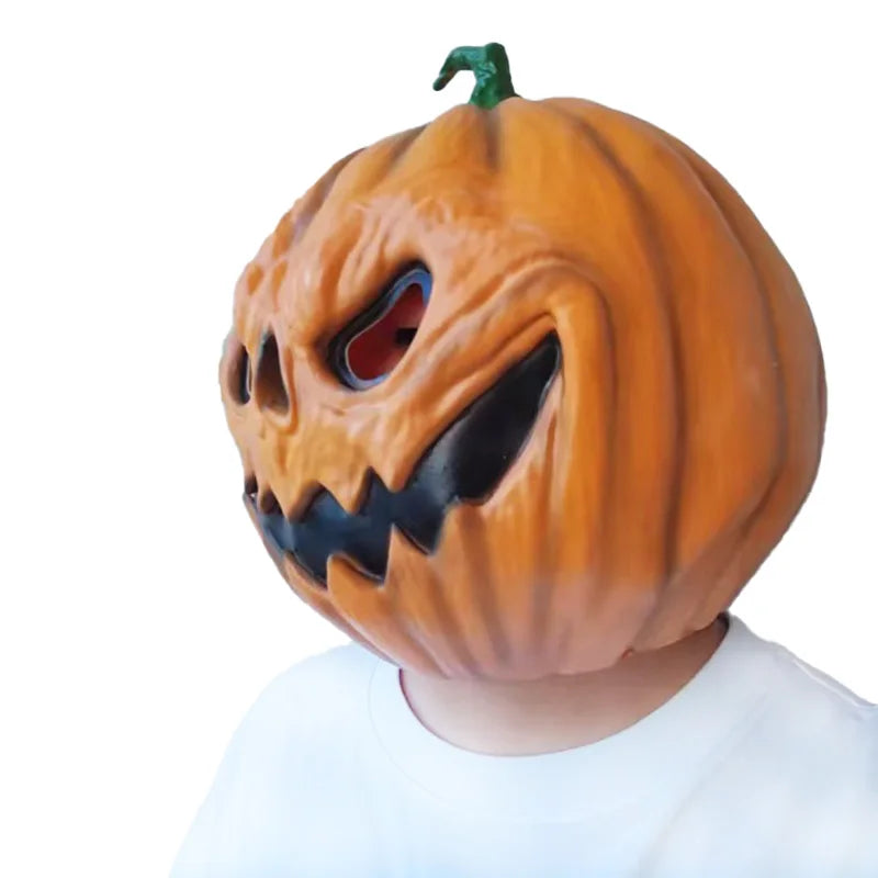 Halloween pompoen masker – volledig gezicht latex masker voor volwassenen en tieners, eng en realistisch ontwerp, perfect voor Halloween, verkleedfeesten en cosplay.