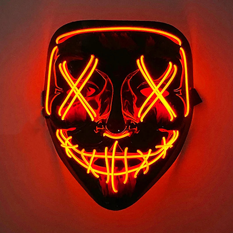 LED Halloween masker – draadloos lichtgevend party masker met meerdere stijlen en knipperende effecten, perfect voor Halloween, feestjes en cosplay voor kinderen en volwassenen.