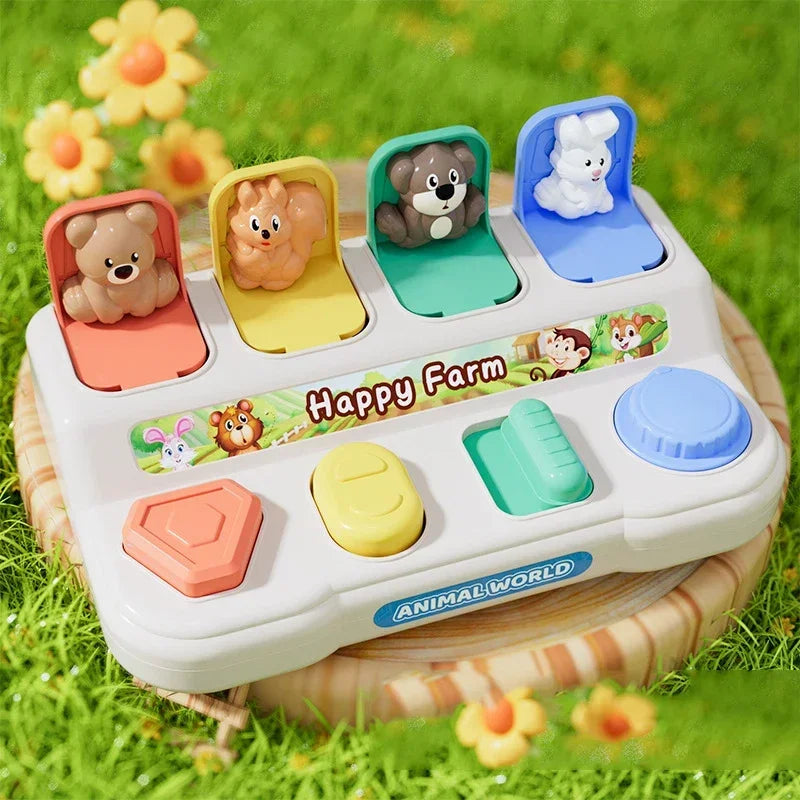 Interactief pop-up dieren sorteren – Montessori dierenactiviteitenspeelgoed dat de cognitieve en motorische vaardigheden van je kind bevordert. Leuk en leerzaam spelen met kleurrijke dierenfiguren.