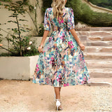 Dames Midi Jurk met Bloemenprint en V-Hals