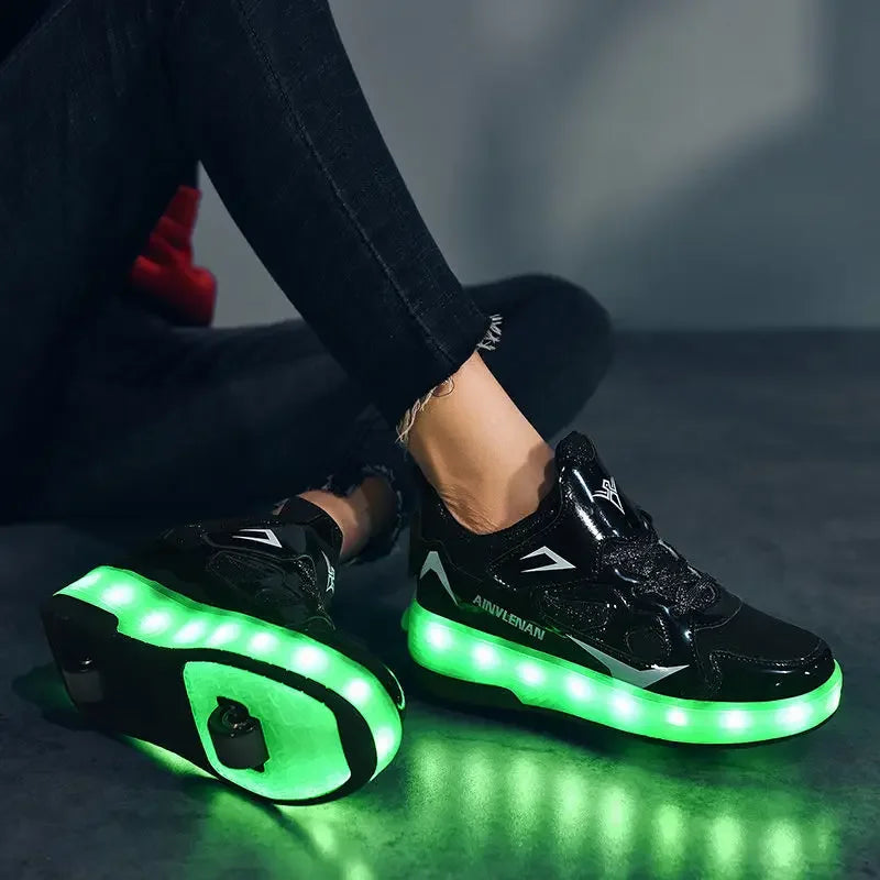 SparkRunners LED rolschaats sneakers voor kinderen – comfortabele en duurzame lichtgevende schoenen met kleurrijke LED-zolen, perfect voor buitenspelen en sportief plezier.