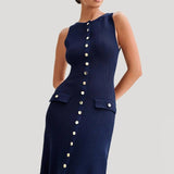 Dames Midi Jurk met Knoopsluiting en Zijsplit