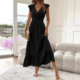 Dames Maxi Jurk met V-hals en Gelaagde Zoom