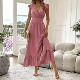Dames Maxi Jurk met V-hals en Gelaagde Zoom