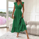 Dames Maxi Jurk met V-hals en Gelaagde Zoom