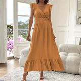 Dames Maxi Jurk met V-hals en Gelaagde Zoom