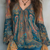 Dames Bohemian Blouse met Paisleyprint en V-hals