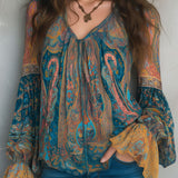 Dames Bohemian Blouse met Paisleyprint en V-hals