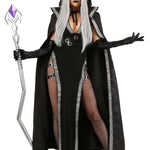 Halloween maxi jurk – gotische heks kostuum voor dames, lange donkere jurk met mystieke details, perfect voor Halloween en verkleedfeesten.